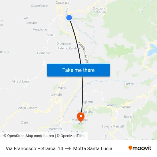 Francesco Petrarca Street, 14 to Motta Santa Lucia map