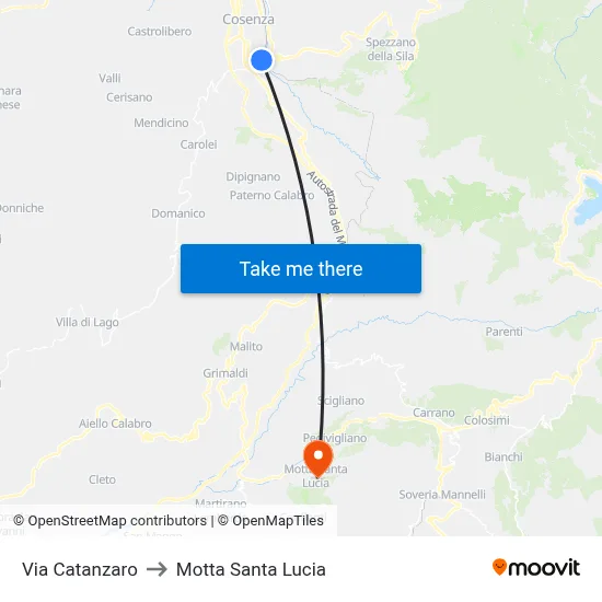 Catanzaro Street to Motta Santa Lucia map