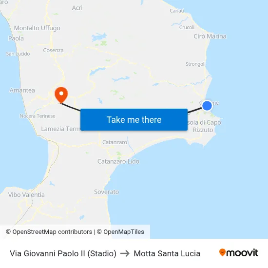 Giovanni Paolo II Street (Stadium) to Motta Santa Lucia map