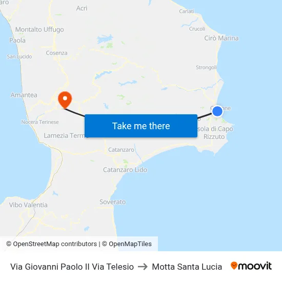 Via Giovanni Paolo II Via Telesio to Motta Santa Lucia map