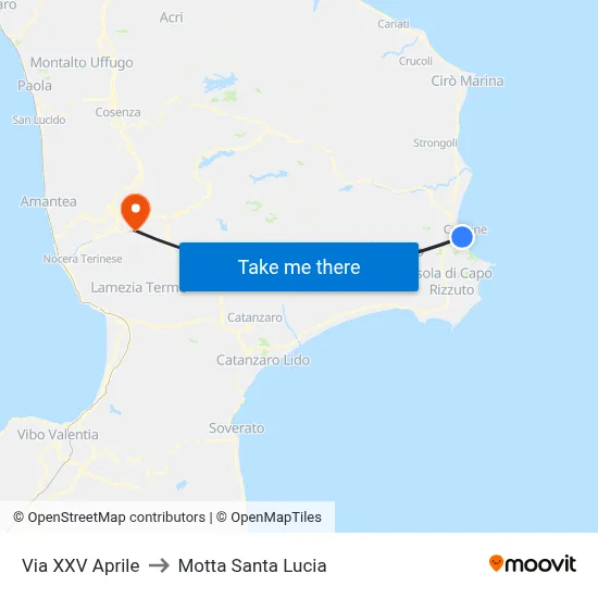 XXV Aprile Street to Motta Santa Lucia map