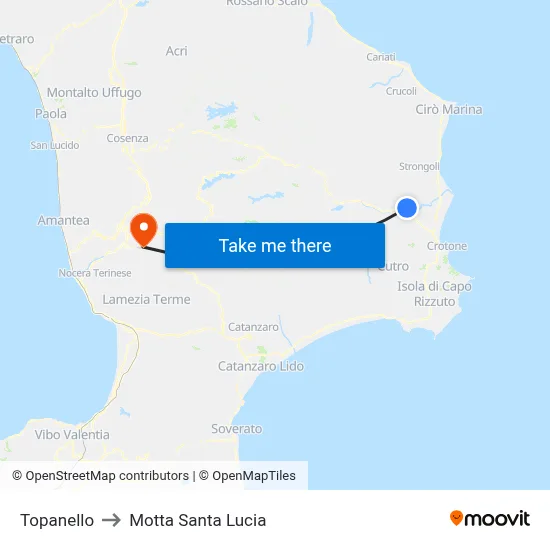Topanello to Motta Santa Lucia map