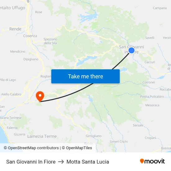 San Giovanni In Fiore to Motta Santa Lucia map