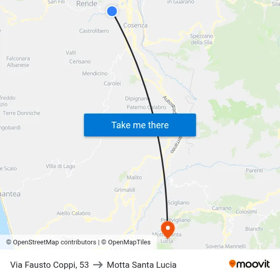 Via Fausto Coppi, 53 to Motta Santa Lucia map