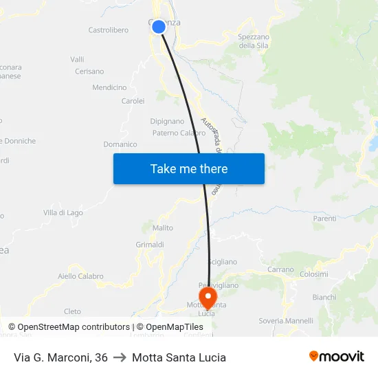 Via G. Marconi, 36 to Motta Santa Lucia map