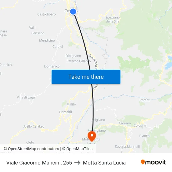 Giacomo Mancini Avenue 255 to Motta Santa Lucia map