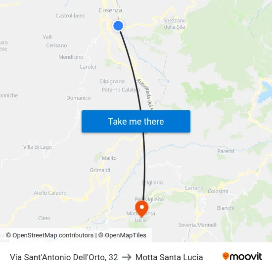 Via Sant'Antonio Dell'Orto, 32 to Motta Santa Lucia map