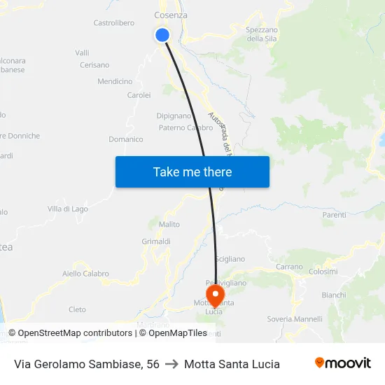 Via Gerolamo Sambiase, 56 to Motta Santa Lucia map