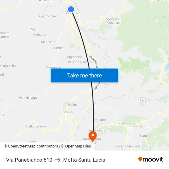 Via Panebianco 610 to Motta Santa Lucia map