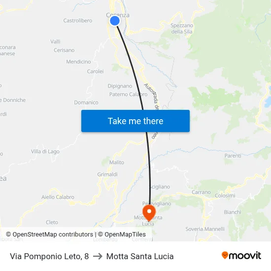 Via Pomponio Leto, 8 to Motta Santa Lucia map
