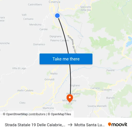 State Road 19 of Calabria 12 to Motta Santa Lucia map