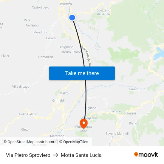 Via Pietro Sproviero to Motta Santa Lucia map