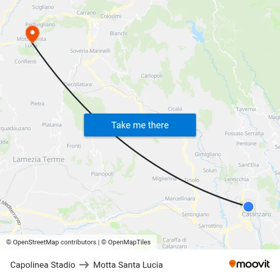 Stadium Terminal to Motta Santa Lucia map