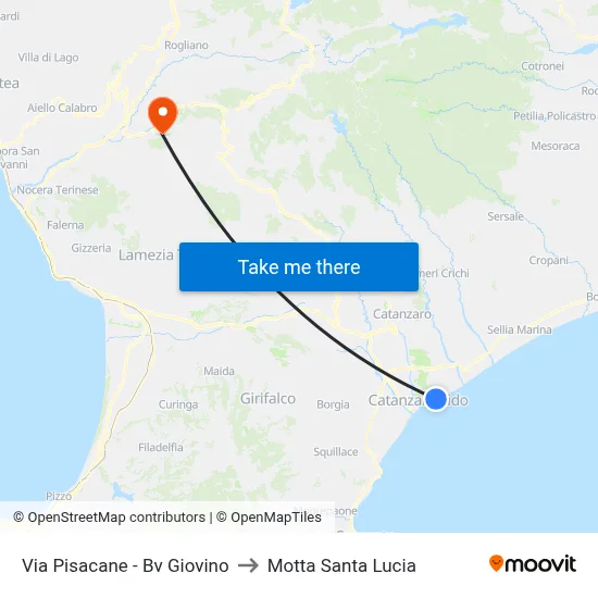 Pisacane Street - Giovino Junction to Motta Santa Lucia map
