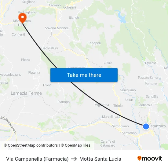 Via Campanella (Pharmacy) to Motta Santa Lucia map