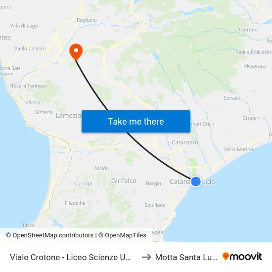 Crotone Avenue - Human Sciences High School to Motta Santa Lucia map