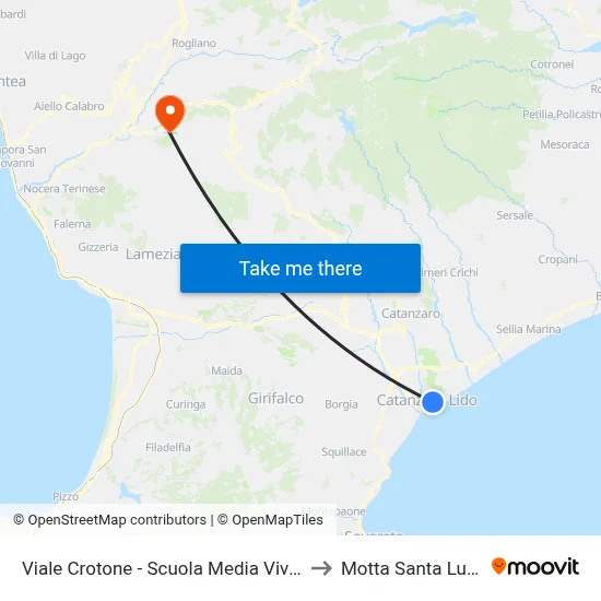 Crotone Avenue - Vivaldi Middle School to Motta Santa Lucia map