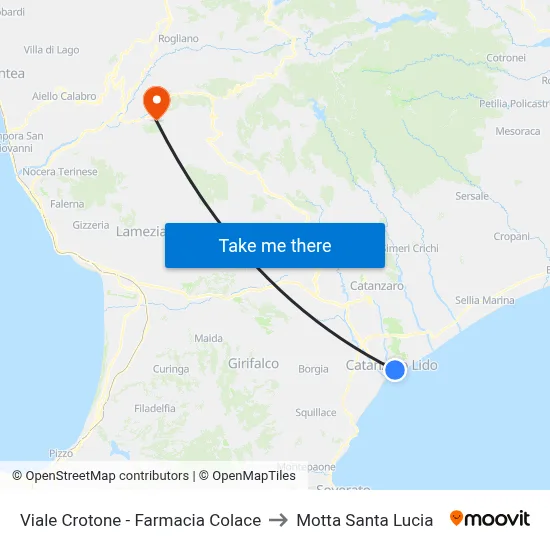 Crotone Avenue - Colace Pharmacy to Motta Santa Lucia map