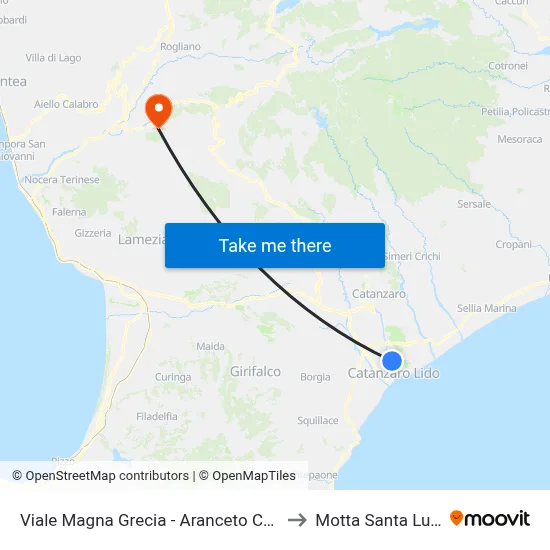 Magna Grecia Avenue - Aranceto Center to Motta Santa Lucia map