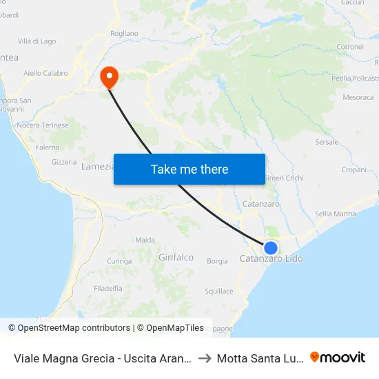 Magna Grecia Avenue - Aranceto Exit to Motta Santa Lucia map
