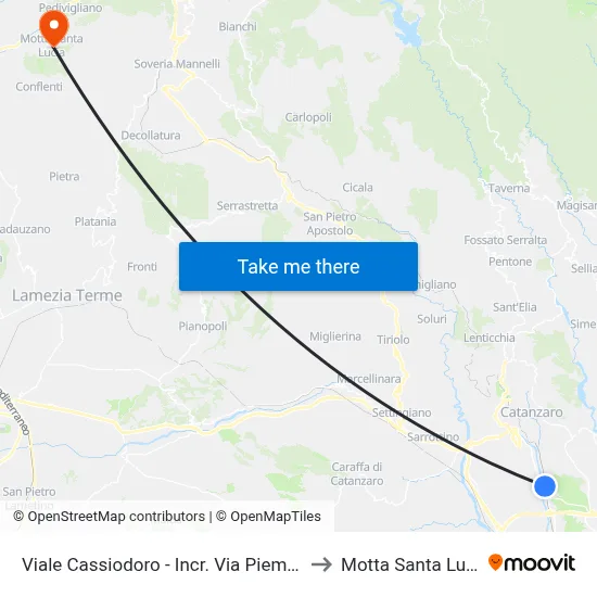 Viale Cassiodoro - Via Piemonte Intersection to Motta Santa Lucia map