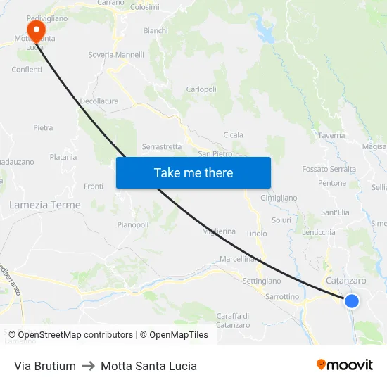 Via Brutium to Motta Santa Lucia map