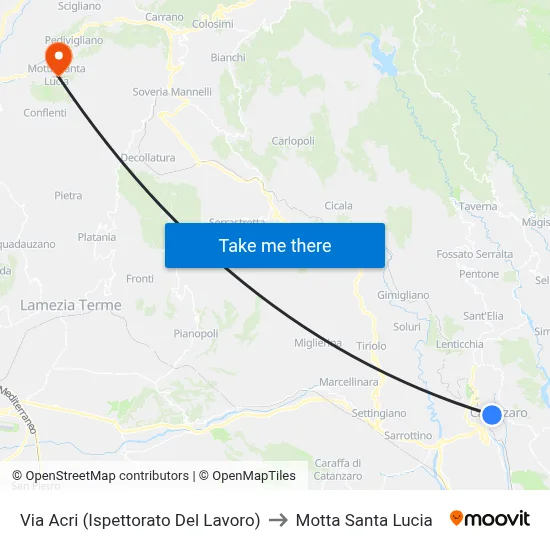 Via Acri (Labor Inspectorate) to Motta Santa Lucia map