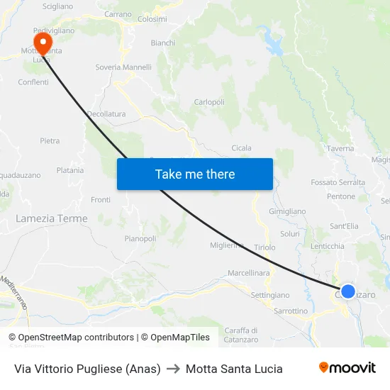 Vittorio Pugliese Street (Anas) to Motta Santa Lucia map