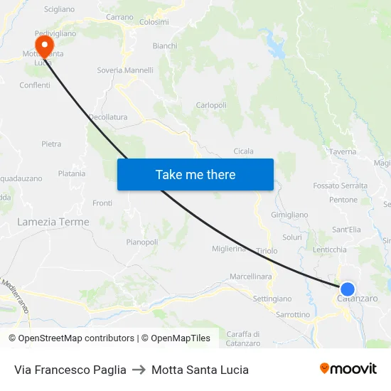 Francesco Paglia Street to Motta Santa Lucia map