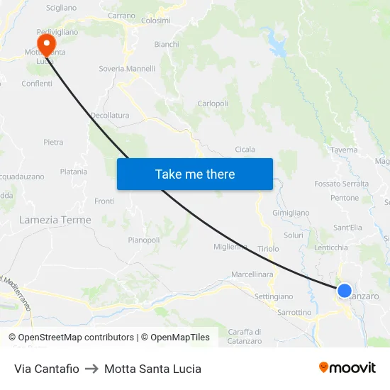 Cantafio Street to Motta Santa Lucia map