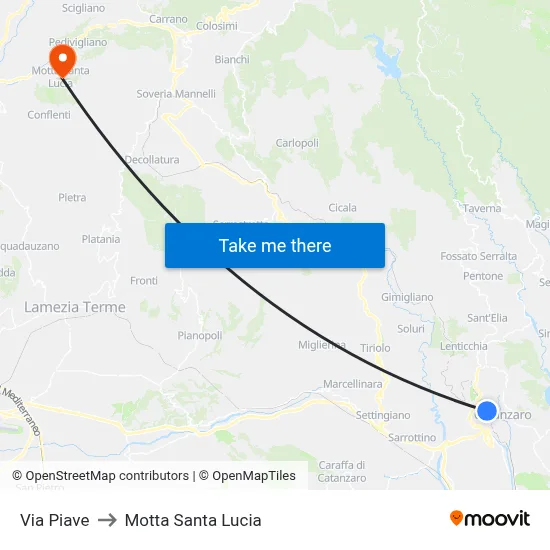 Piave Street to Motta Santa Lucia map