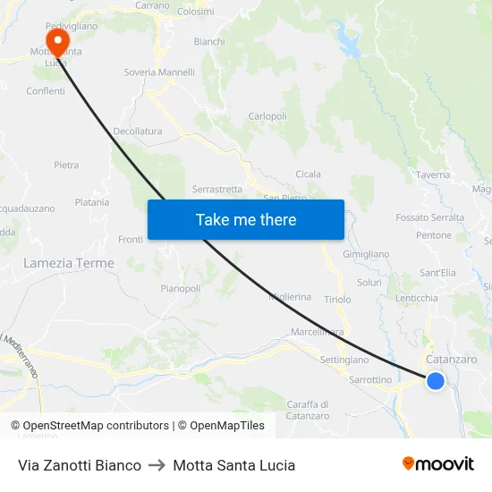 Zanotti Bianco Street to Motta Santa Lucia map
