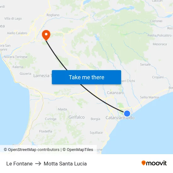 The Fountains to Motta Santa Lucia map