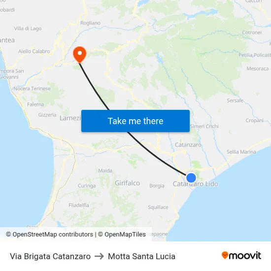 Catanzaro Brigade Street to Motta Santa Lucia map