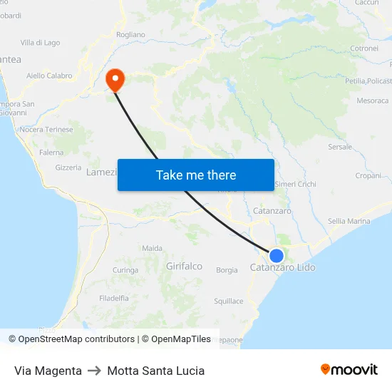 Magenta Street to Motta Santa Lucia map