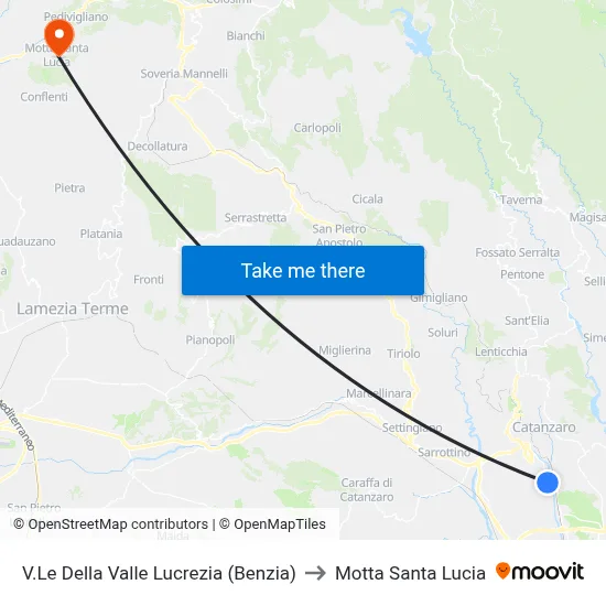 Valle Lucrezia Avenue (Benzia) to Motta Santa Lucia map
