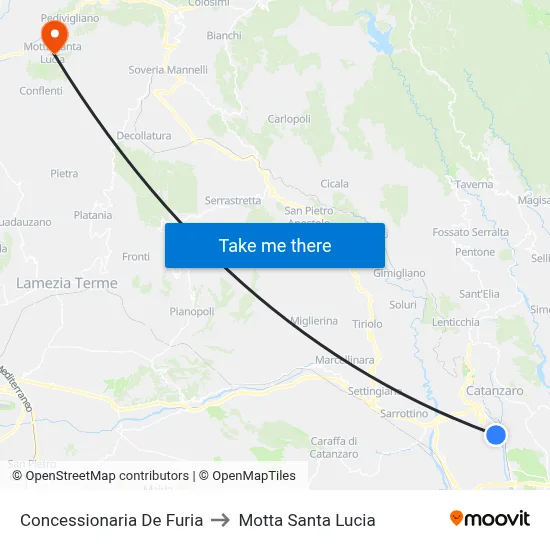 De Furia Dealership to Motta Santa Lucia map