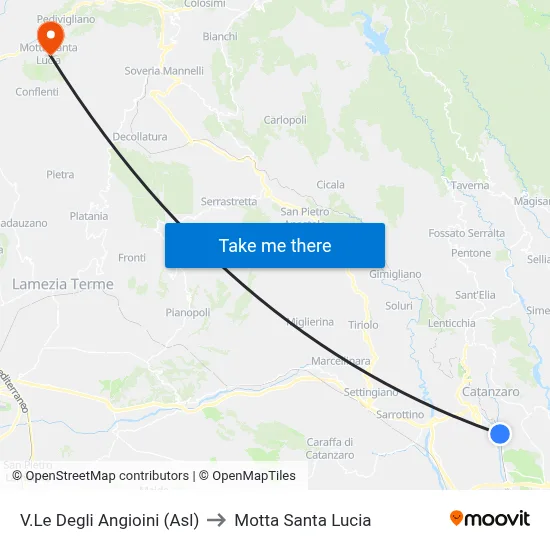 Angioini Avenue (Hospital) to Motta Santa Lucia map
