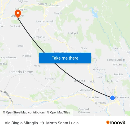 Biagio Miraglia Street to Motta Santa Lucia map