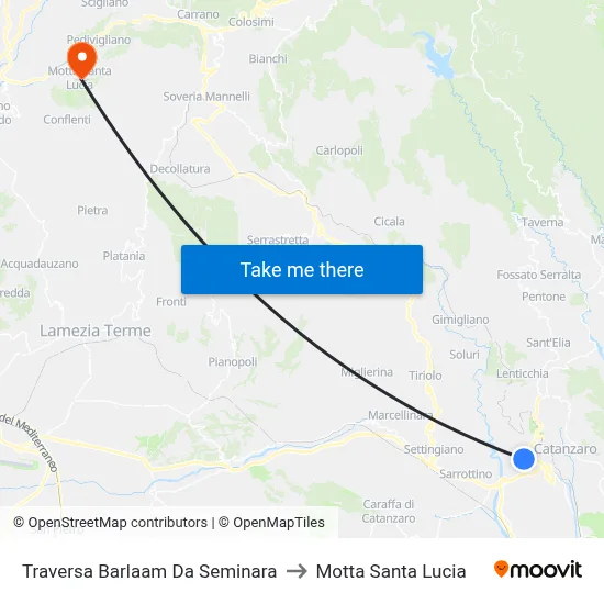 Barlaam Da Seminara Cross Street to Motta Santa Lucia map