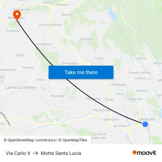 Carlo V Street to Motta Santa Lucia map