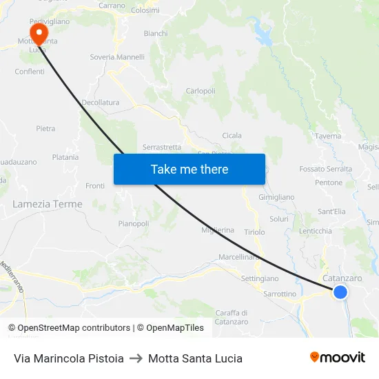 Marincola Pistoia Street to Motta Santa Lucia map