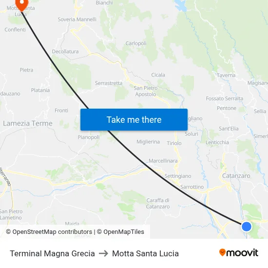 Magna Grecia Terminal to Motta Santa Lucia map
