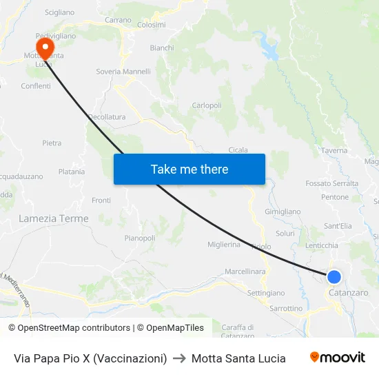 Pope Pius X Street (Vaccinations) to Motta Santa Lucia map