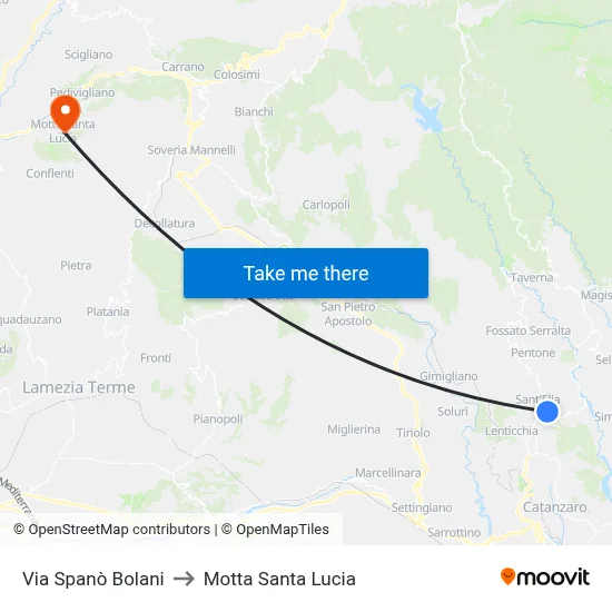 Spanò Bolani Street to Motta Santa Lucia map