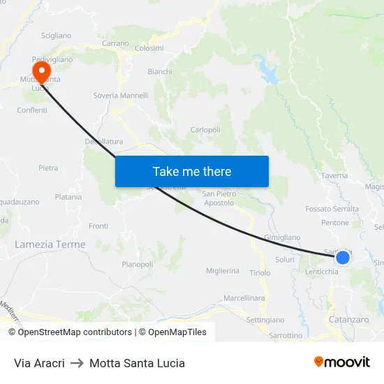 Aracri Street to Motta Santa Lucia map