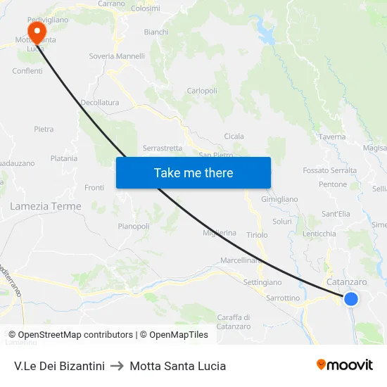 Viale dei Bizantini to Motta Santa Lucia map