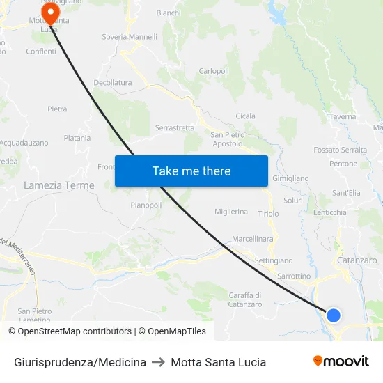 Law/Medicine to Motta Santa Lucia map