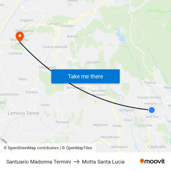 Madonna Termini Sanctuary to Motta Santa Lucia map