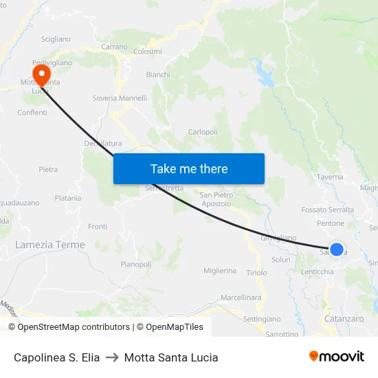 S. Elia Terminal to Motta Santa Lucia map